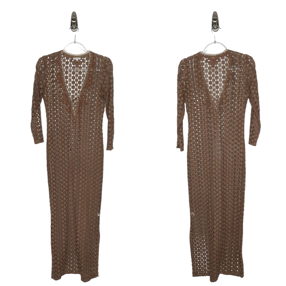 Poupette St Barth | Floral Lace Crochet Maxi Dress Coverup in Brown OS